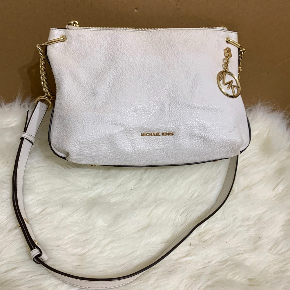 MICHAEL KORS Full Size Arctic White Leather LILLIE Chain Crossbody